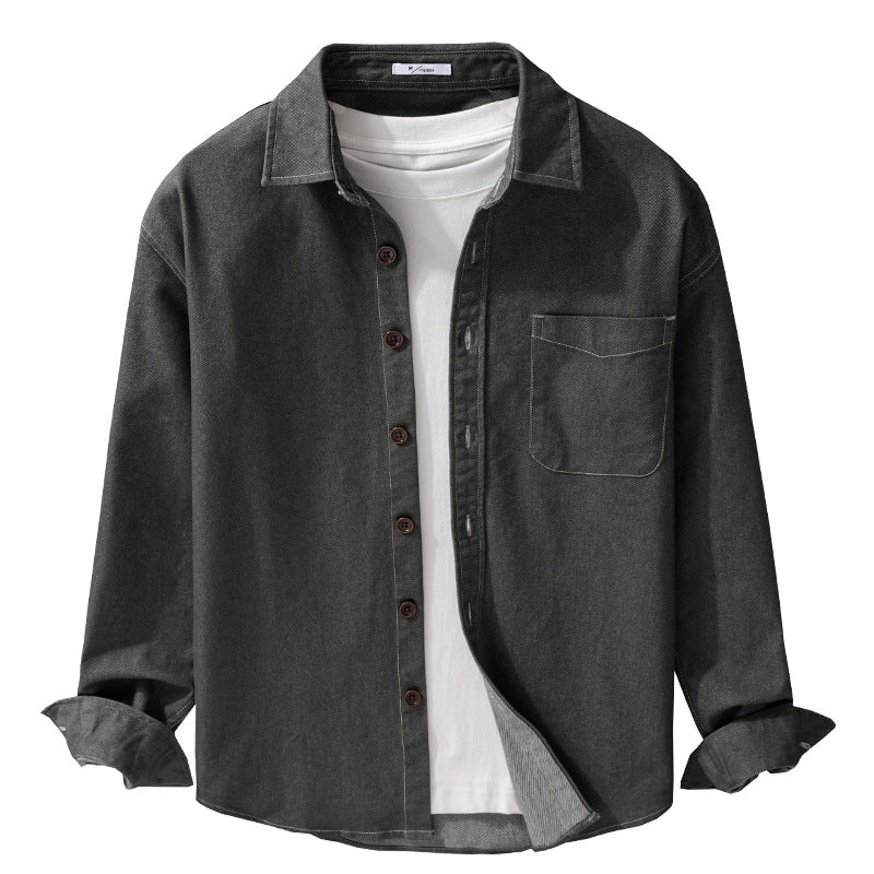 Men's denim overshirt with patch chest pocket and contrast seams Chichicherry