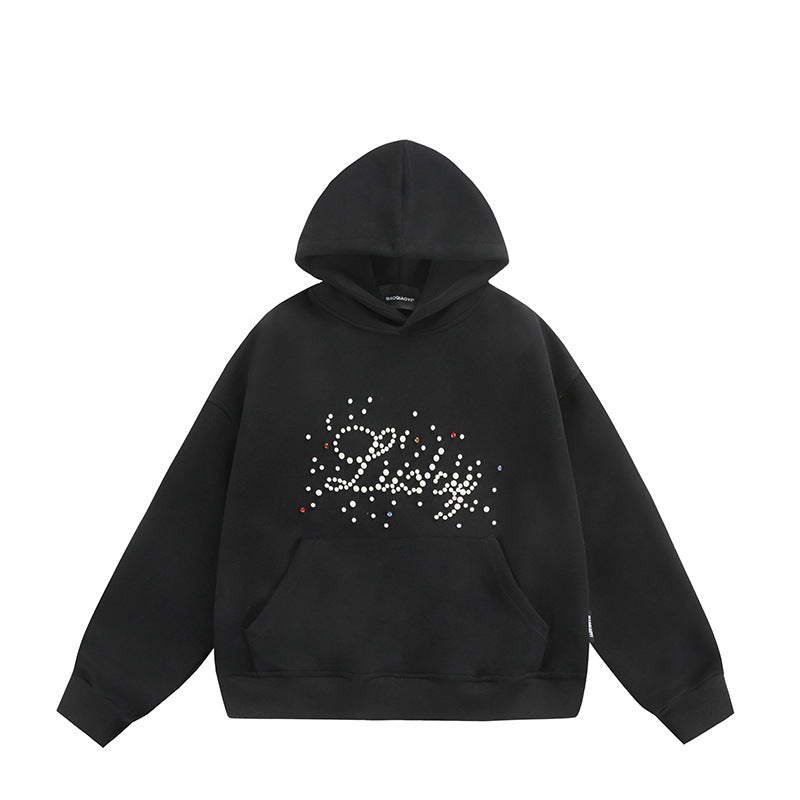 Unisex Oversize Hoodie with Pearl and Rhinestone Application Chichicherry