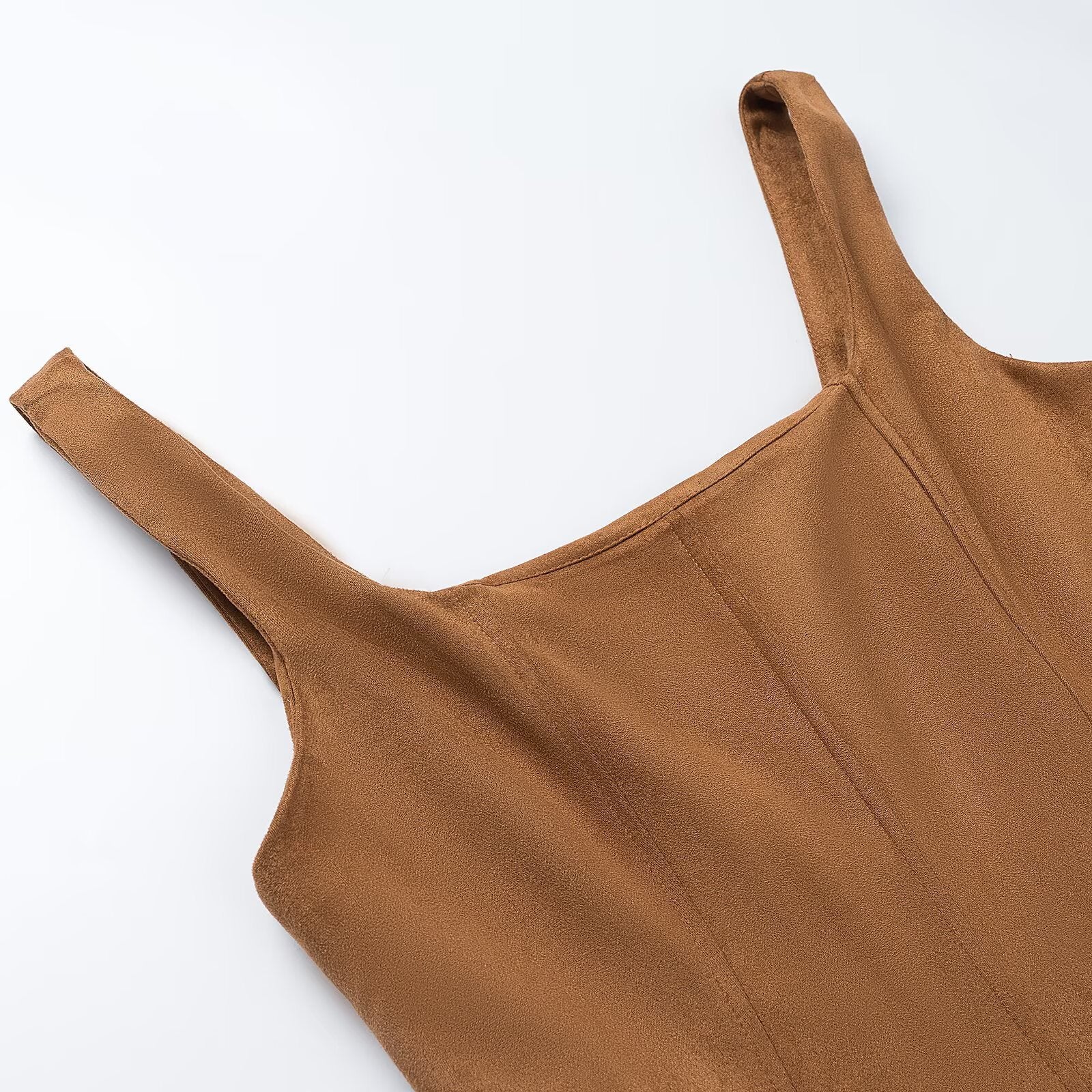 Women's A-line midi dress in suede look with square neckline and princess seams Chichicherry