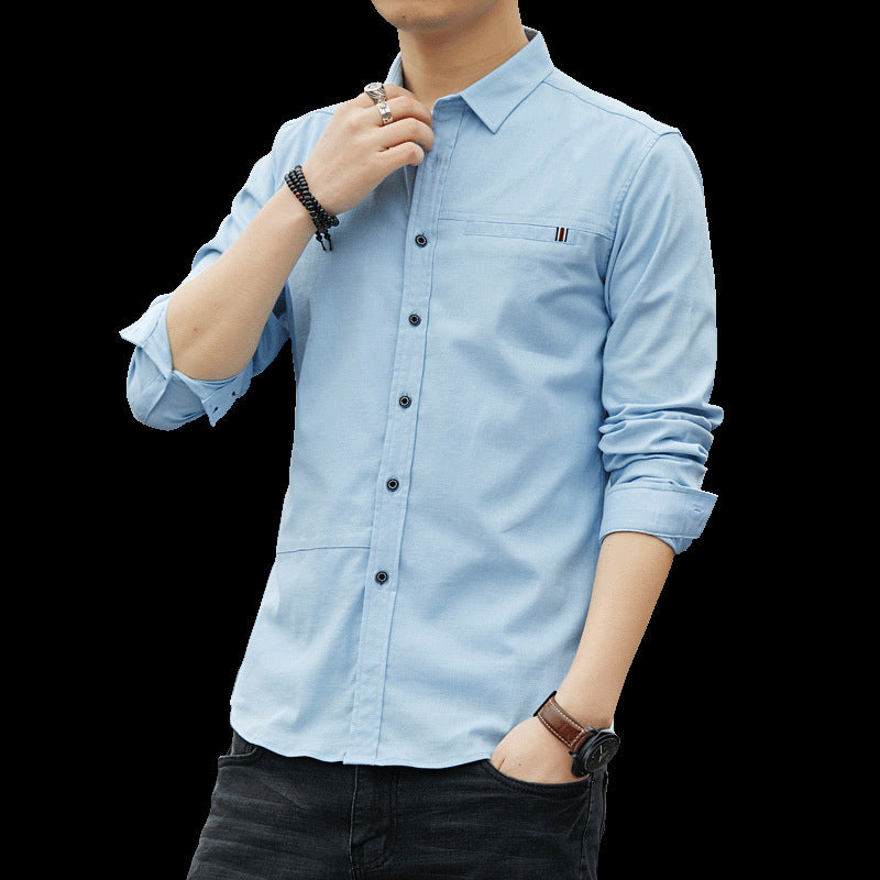 Men's casual cotton denim shirt with chest pocket, button placket, and straight fit Chichicherry