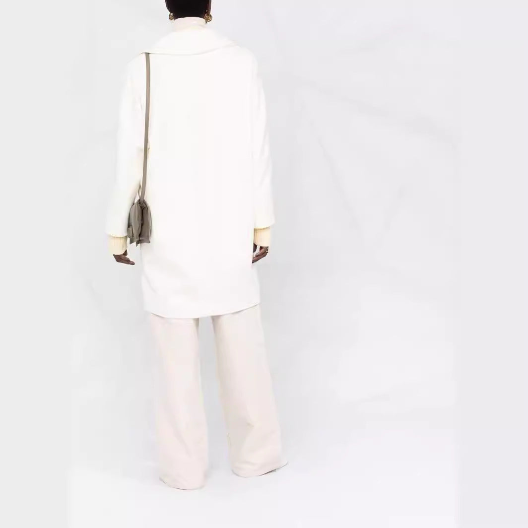 Ladies Oversize Wool Blend Coat with Dropped Shoulders and Minimalist Button Placket Chichicherry