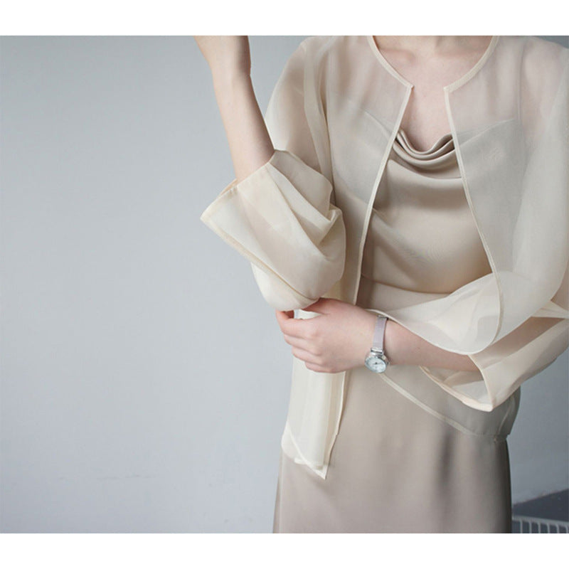 Women's Elegant Chiffon Jacket with Flared Sleeves Chichicherry