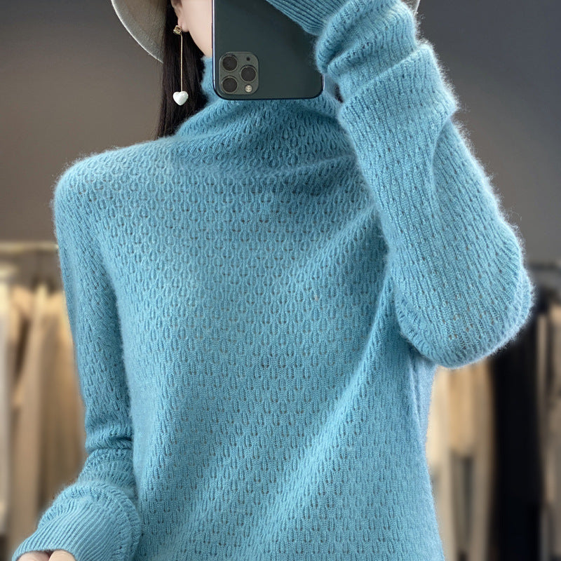 Women's soft fine-knit mock neck sweater with fluffy mohair look, delicate honeycomb structure and casual oversized fit Chichicherry
