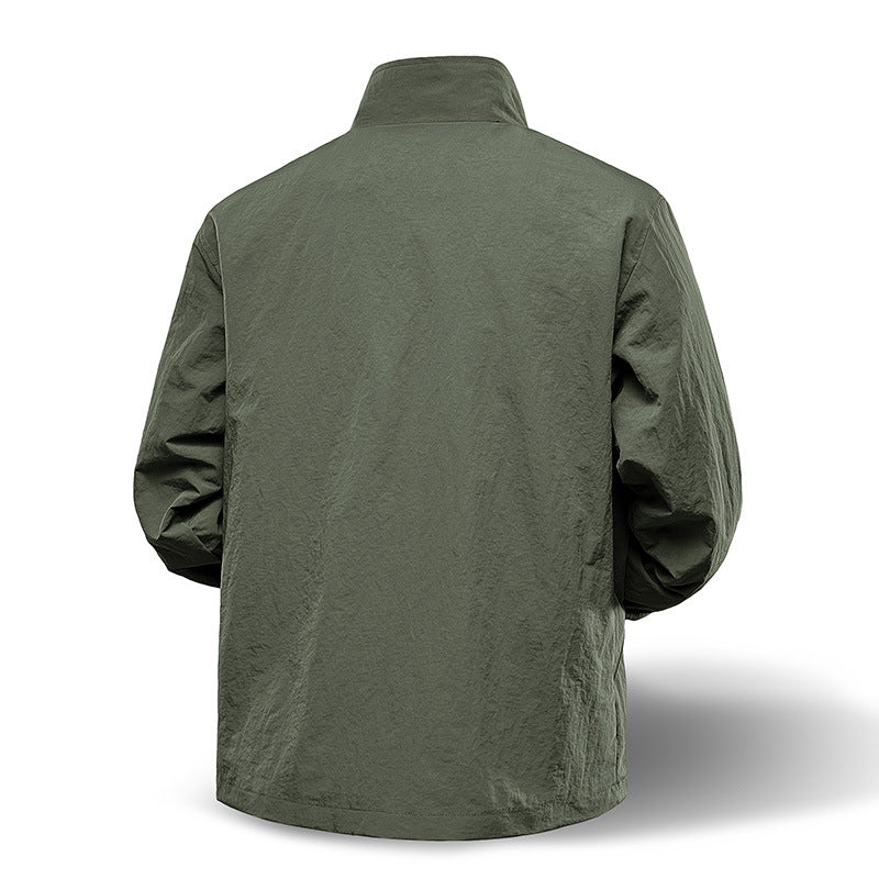 Men's Lightweight Technical Zip Jacket with Stand-Up Collar, Raglan Sleeves & Utility Inserts Chichicherry