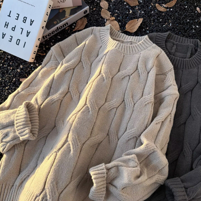Damen Grobgestrickter Oversize-Zopfmuster-Strickpullover mit verkürztem Saum Chichicherry