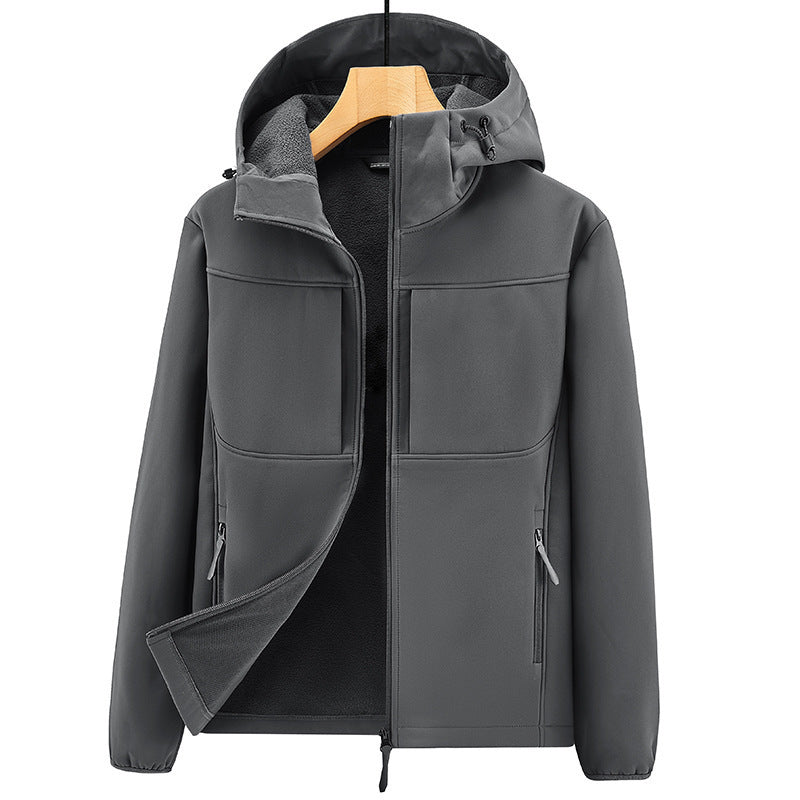 Men's Thermo Softshell Jacket with Sherpa Lining, Hood and Concealed Zipper Pockets Chichicherry
