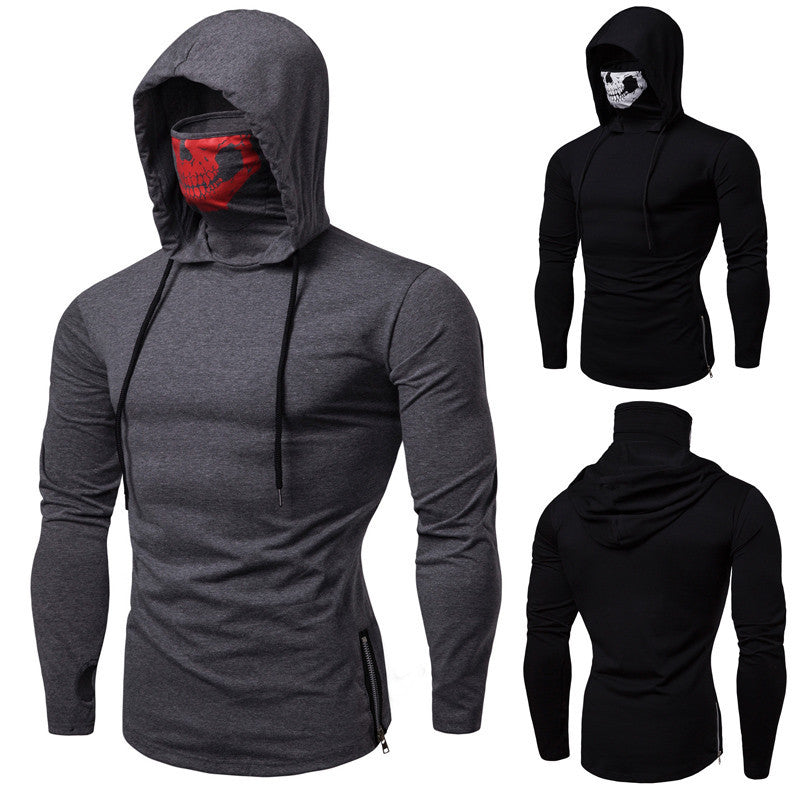 Men's Slim-Fit Hoodie with Integrated Skull Face Mask Chichicherry