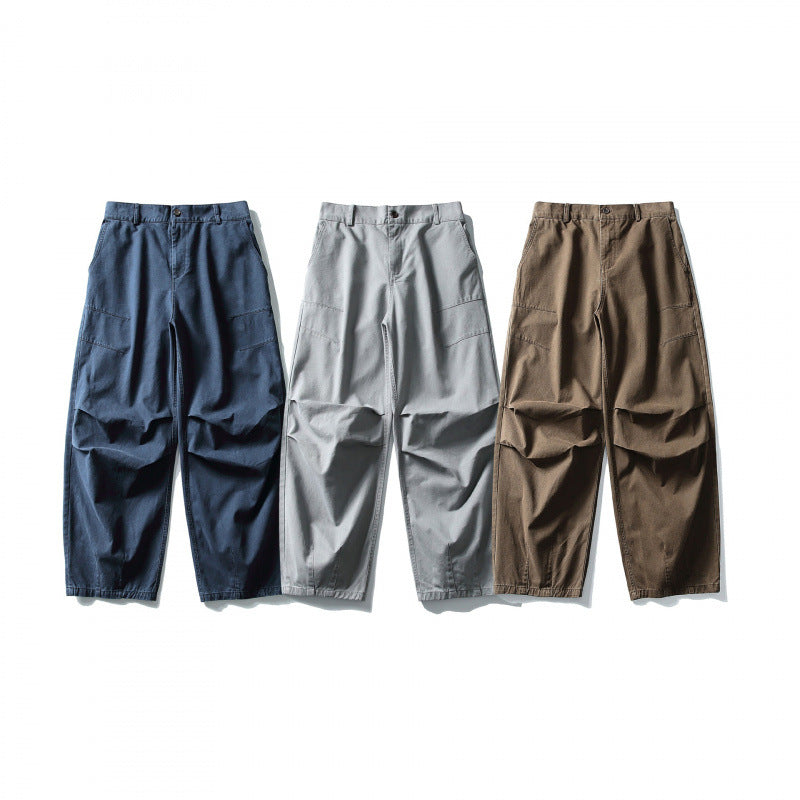 Unisex Wide Utility Cargo Pants in Relaxed Fit with Knee Darts and Elastic Hem Chichicherry