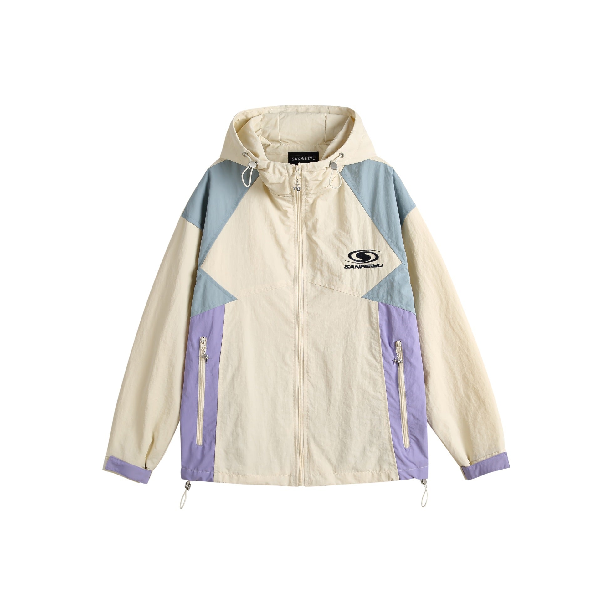 Unisex Light Hooded Windbreaker in Colorblock Design with Two-Way Zipper Chichicherry