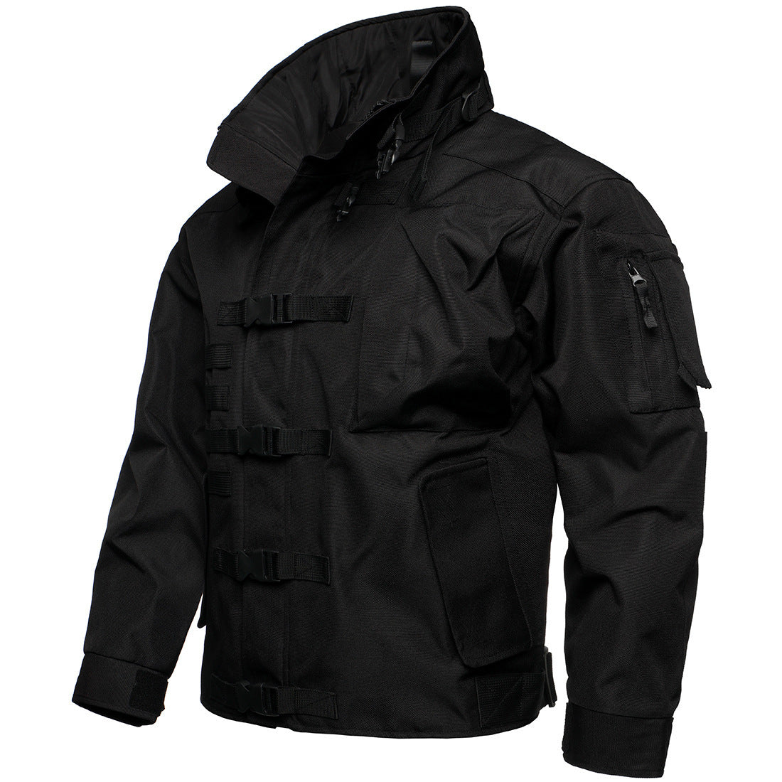 Men's Tactical Field Jacket with Modular Snap Closures and Stowable Hood Chichicherry