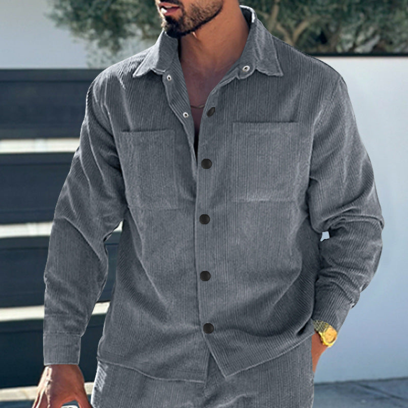 Men's cord oversized shirt with chest pockets and full button placket Chichicherry