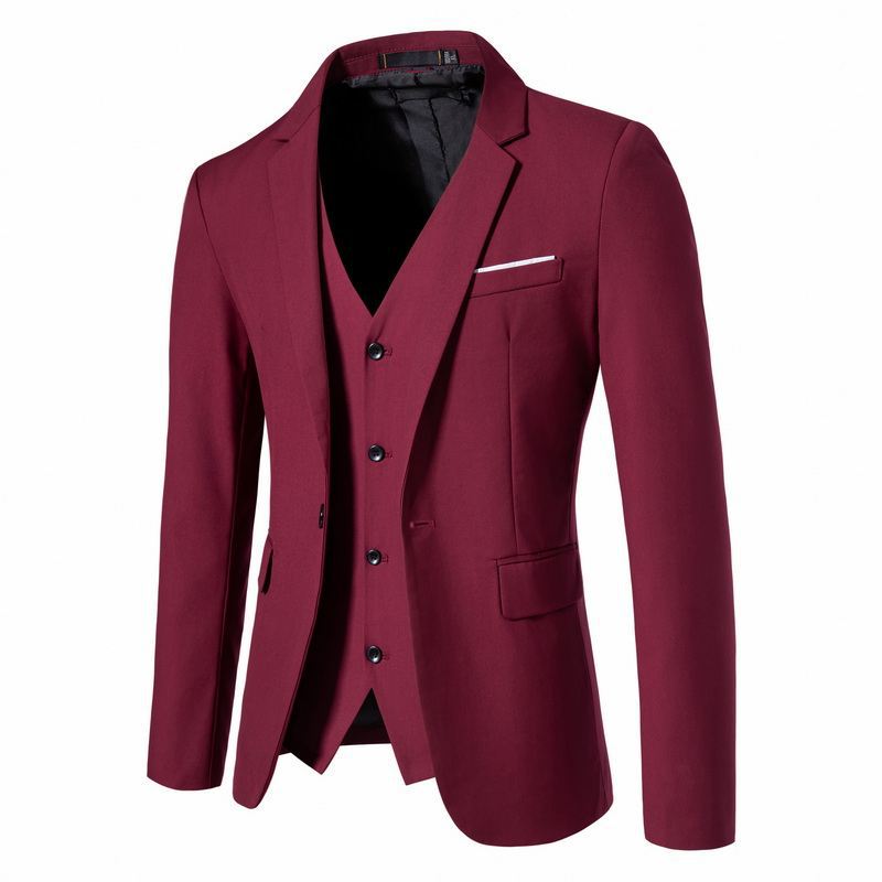 Men's Tailored Jacket with Matching Vest and Slim Business Silhouette Chichicherry