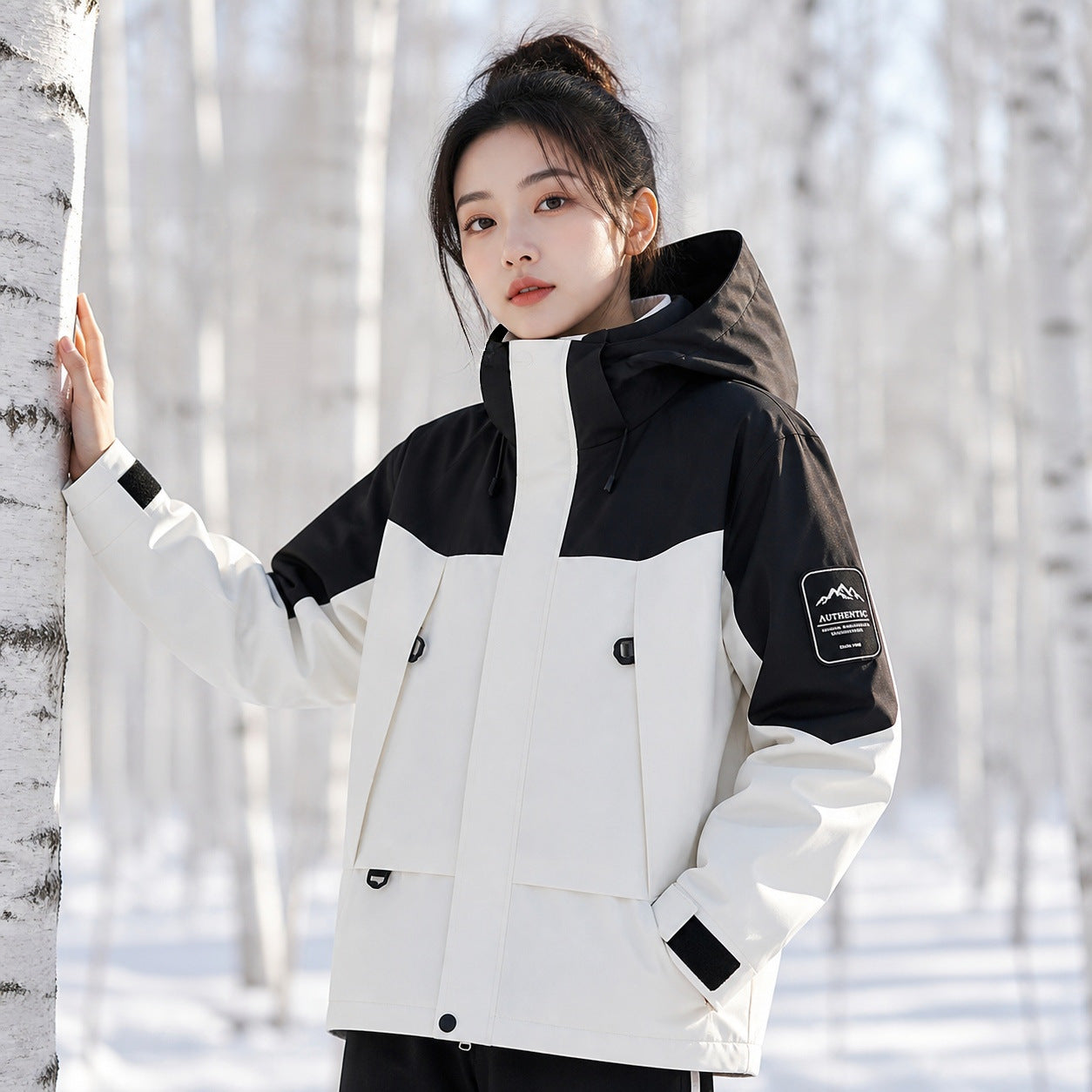Unisex waterproof two-layer softshell rain jacket with removable fleece lining and hood Chichicherry