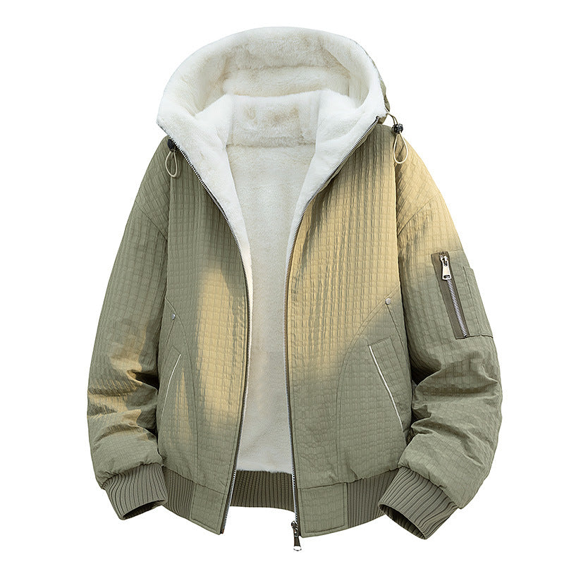 Women's Quilted Teddy Fleece Bomber Jacket with Hood and Fine Quilted Texture Chichicherry