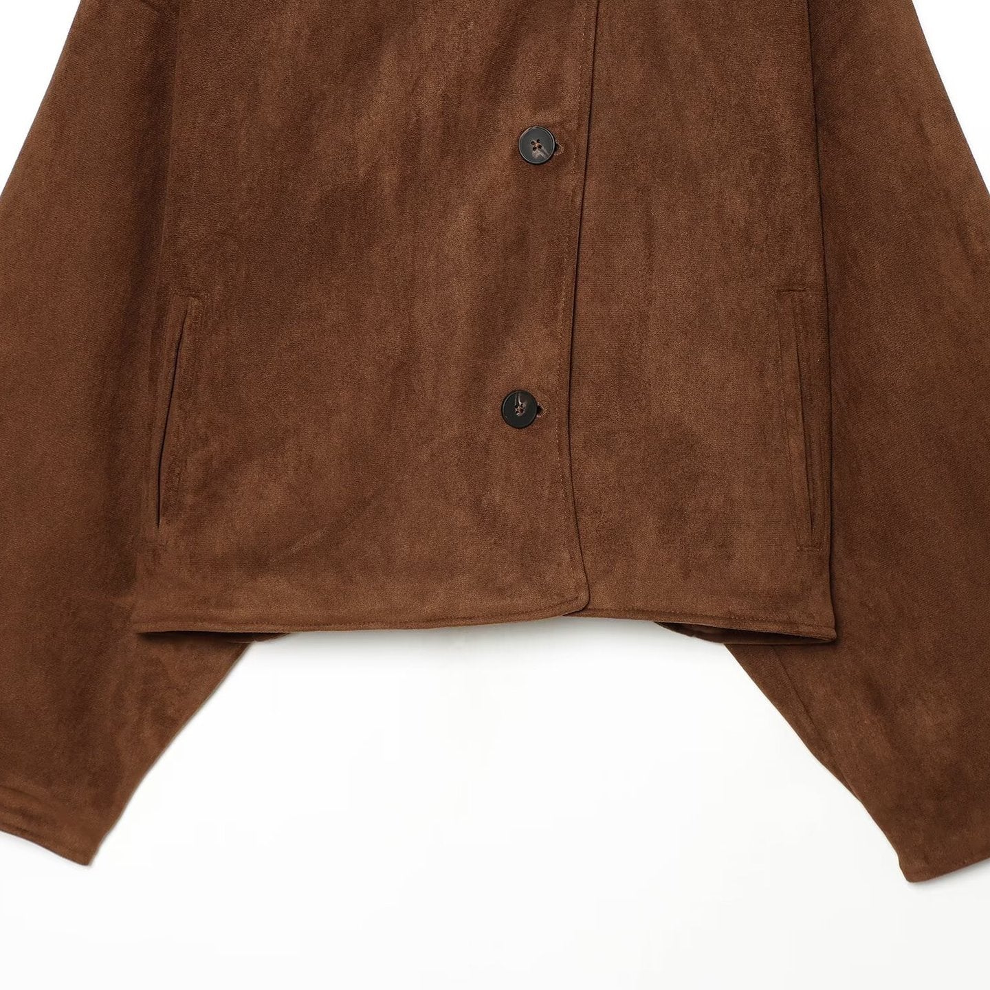 Women's Boxy Short Jacket in Suede Look with High Stand-up Collar Chichicherry