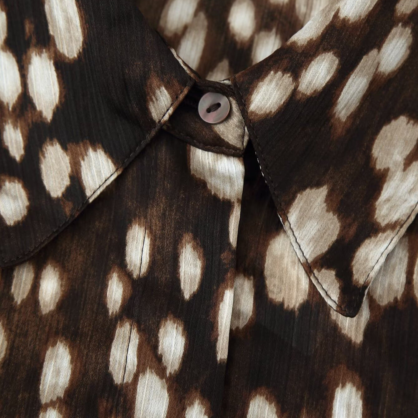 Women's Silk-like Shirt Blouse with Polka Dot Print and Concealed Button Placket Chichicherry