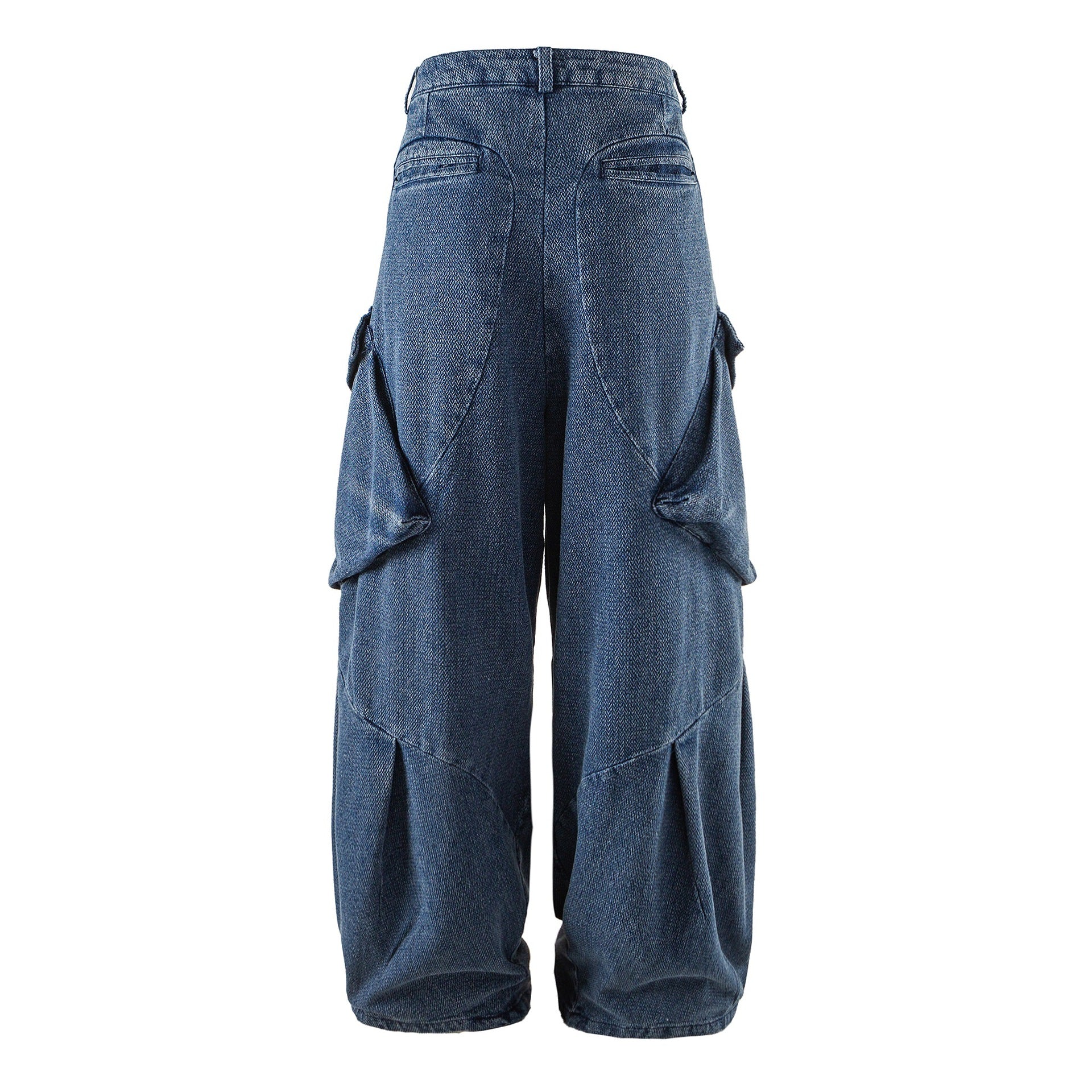 Women Wide Cargo Jeans Pants with High Waist, Distinctive Partial Seams and Decorative Pockets Chichicherry
