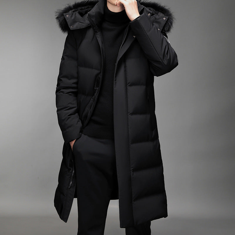Men's Long Cut Slim-Fit Quilted Parka with Removable Hood and Thermal Lining Chichicherry