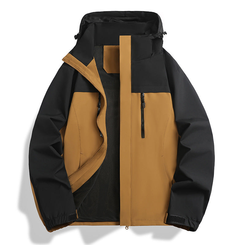 Men's waterproof and windproof softshell outdoor jacket with hood, breathable mesh lining and chest zipper Chichicherry