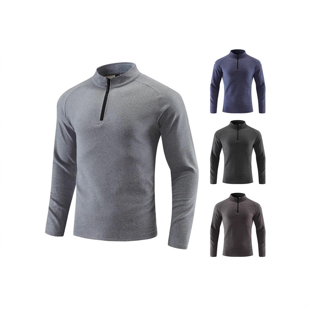 Men's Breathable Functional Long Sleeve Shirt with Stand-up Collar and Short Zipper Chichicherry