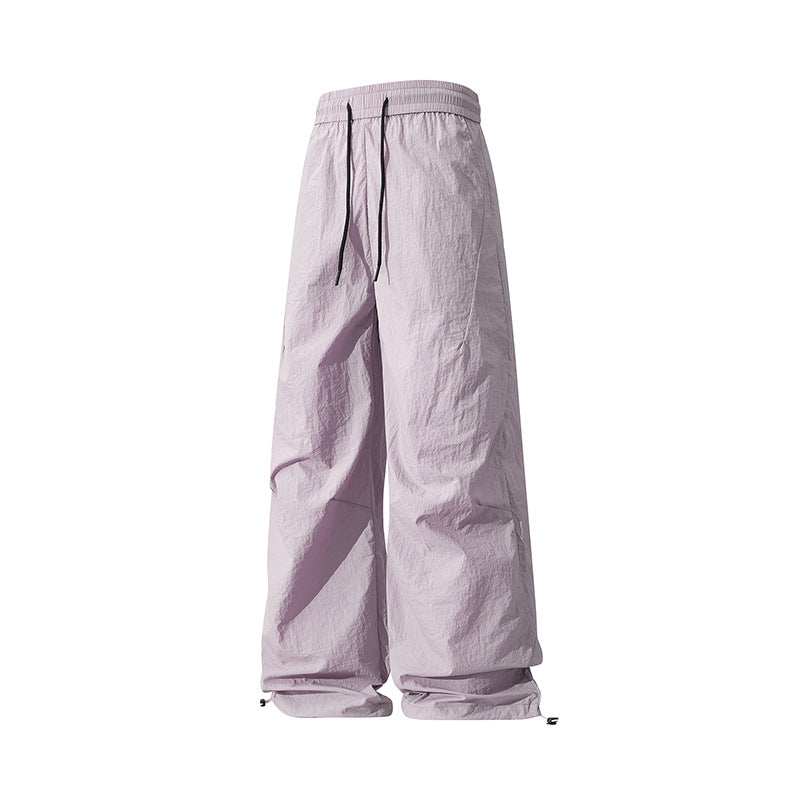 Unisex Wide Technical Nylon Pants with Drawstring and Adjustable Hem Chichicherry