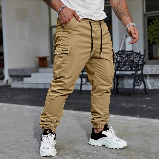 Men's Tapered Cargo Jogging Pants with Elastic Tunnel Drawstring, Cuffs & Multi-Functional Pockets Chichicherry