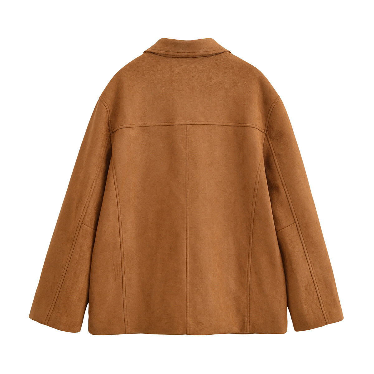 Women's Boxy Utility Jacket in Suede Look with Shirt Collar and Large Patch Pockets Chichicherry