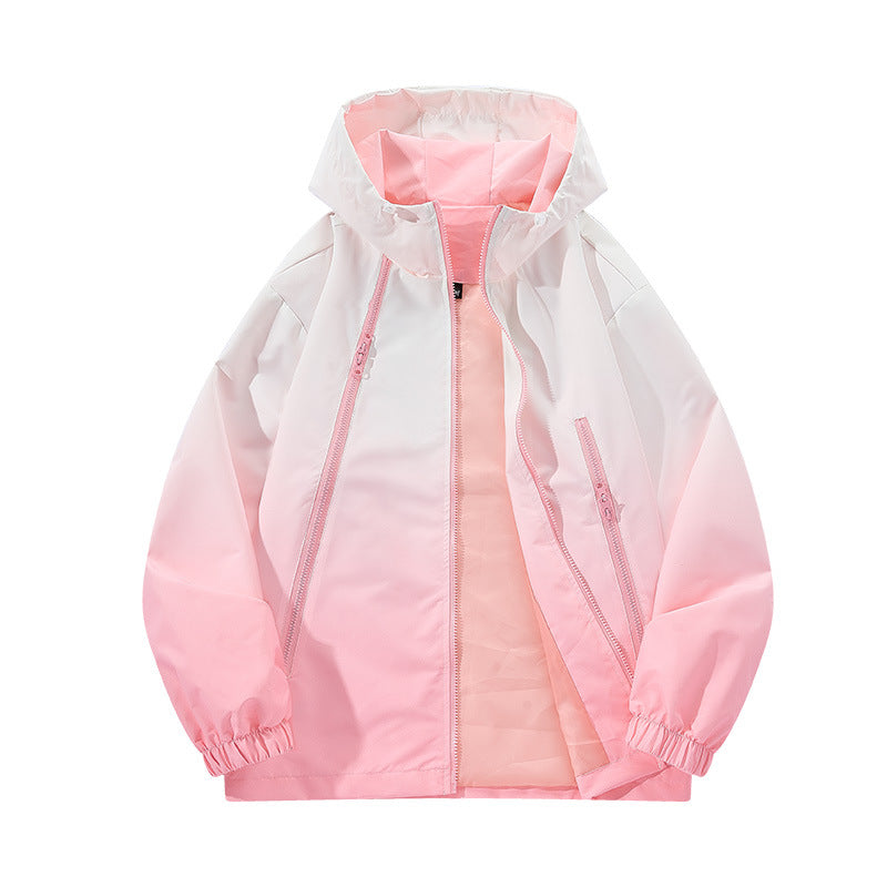 Men's Light Hooded Windbreaker with Asymmetrical Zipper Pockets and Adjustable Hem Chichicherry