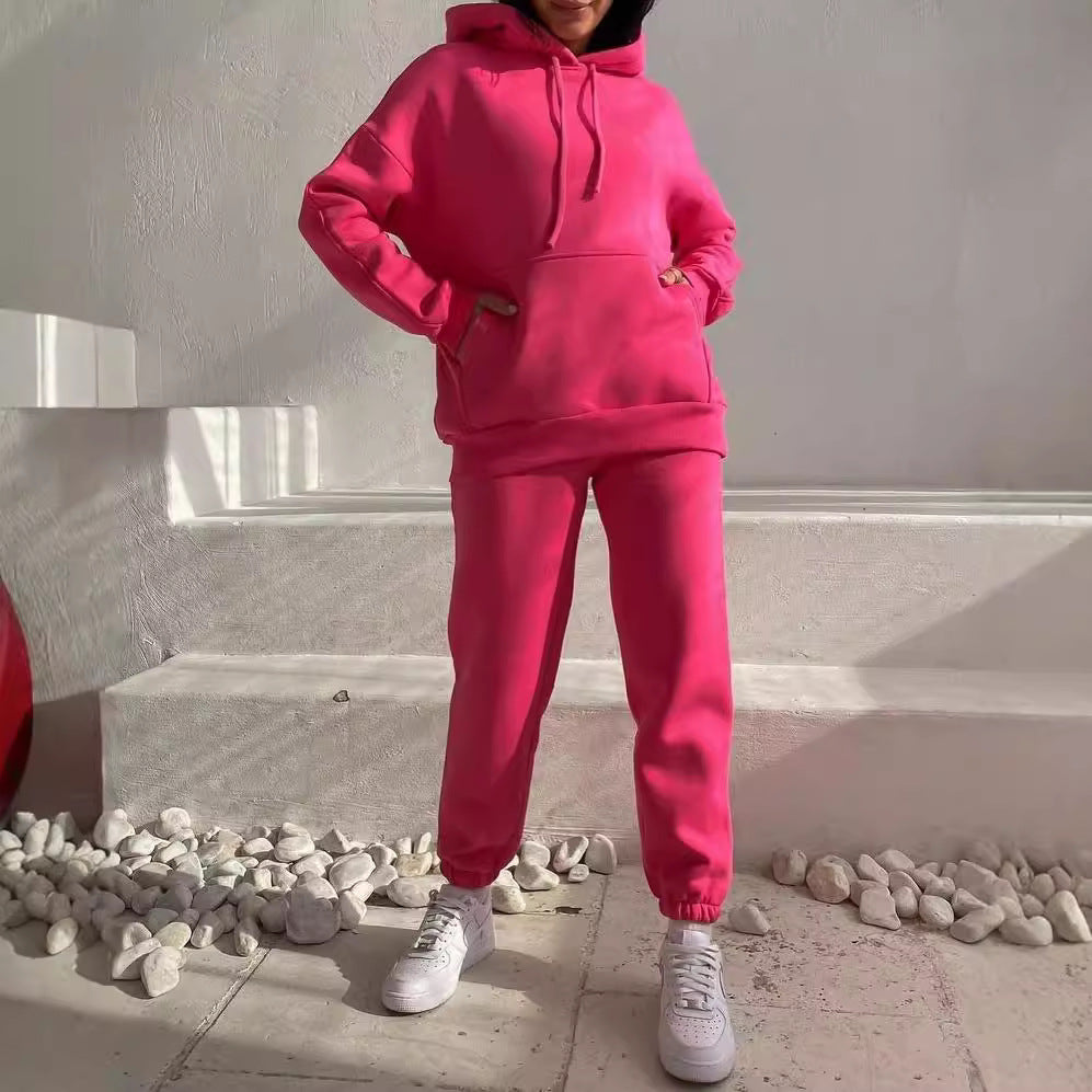 Damen Oversize Loungewear-Set aus weichem Baumwollmischfleece mit Kapuzenpullover und schmal zulaufender Jogginghose Chichicherry