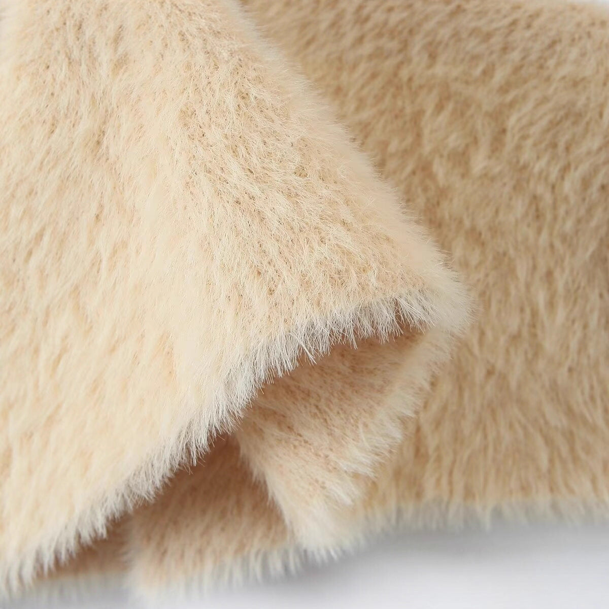 Women Longer fluffy hooded cardigan with patch pockets and open front Chichicherry