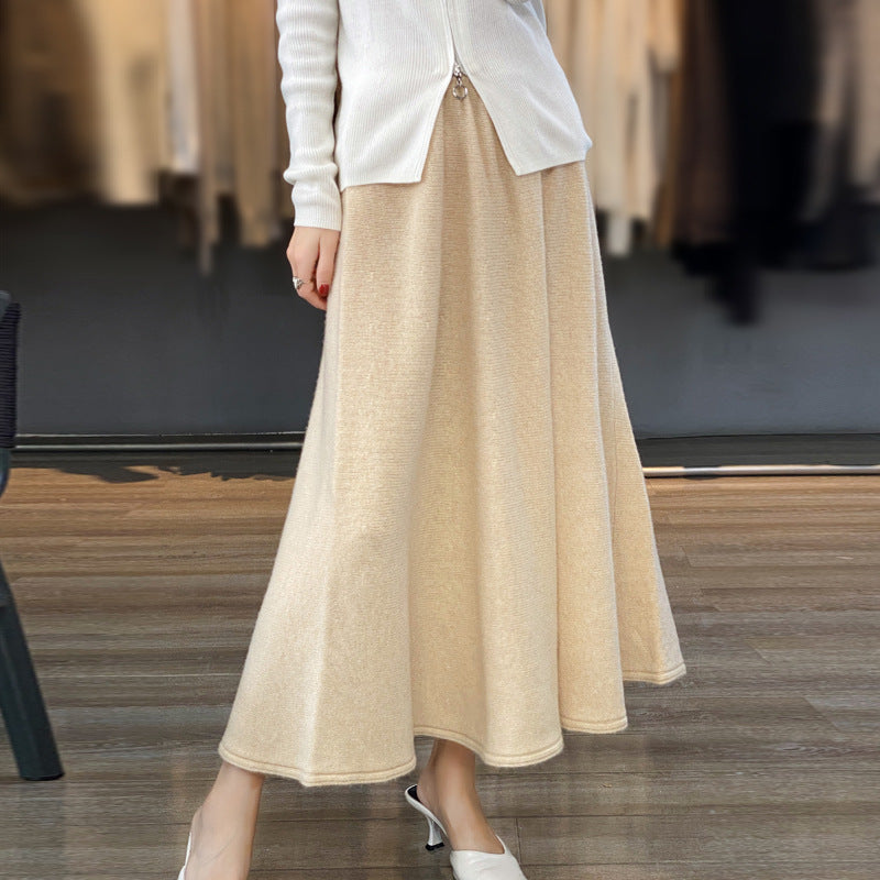 Ladies midi skirt made of knitted wool blend with flared A-line Chichicherry