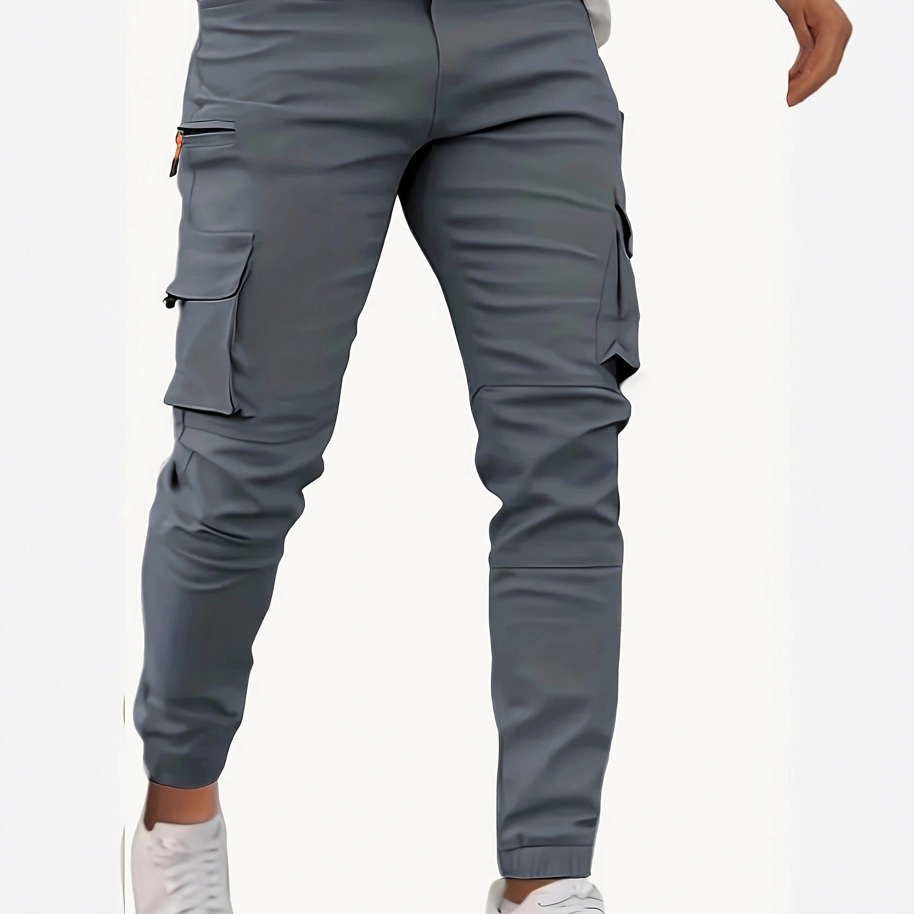 Men's Tapered Cargo Jogging Pants with Zipper and Flap Pockets Chichicherry