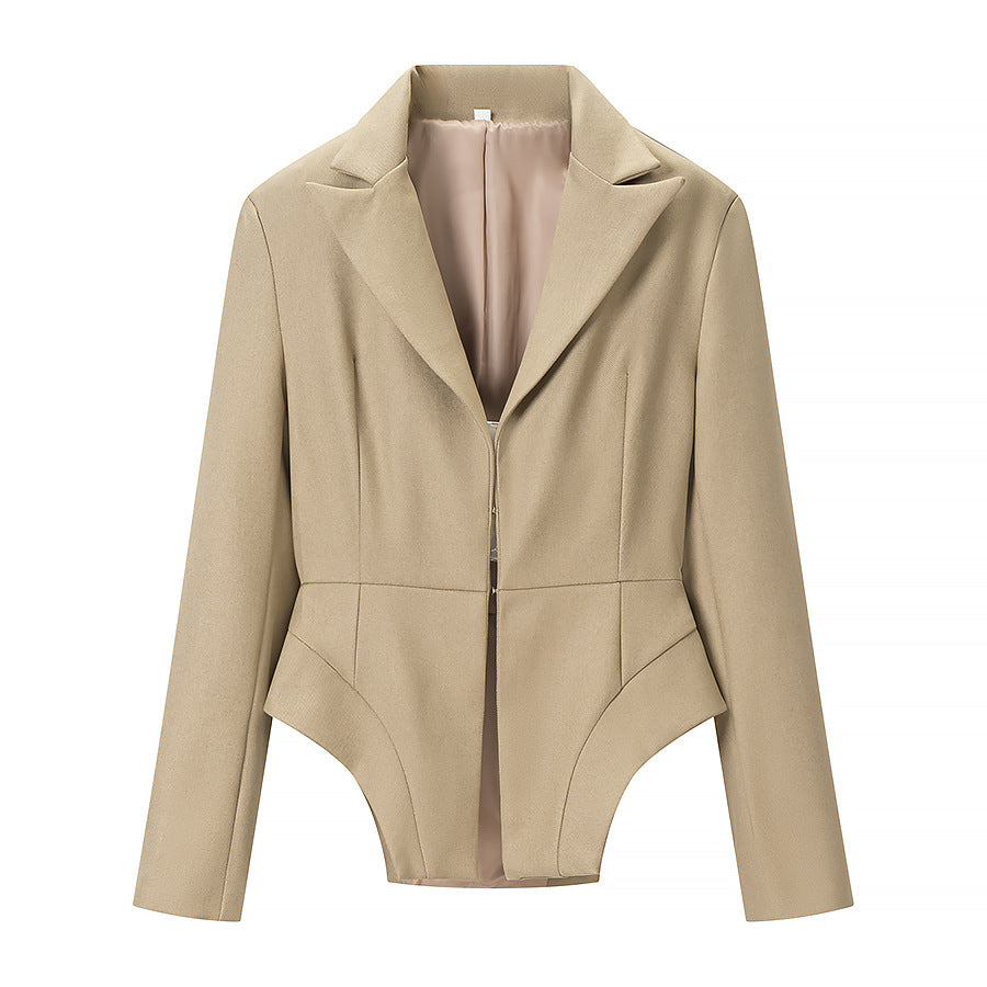 Women's Tailored Blazer with Peplum Cut and Asymmetrical Hem Chichicherry