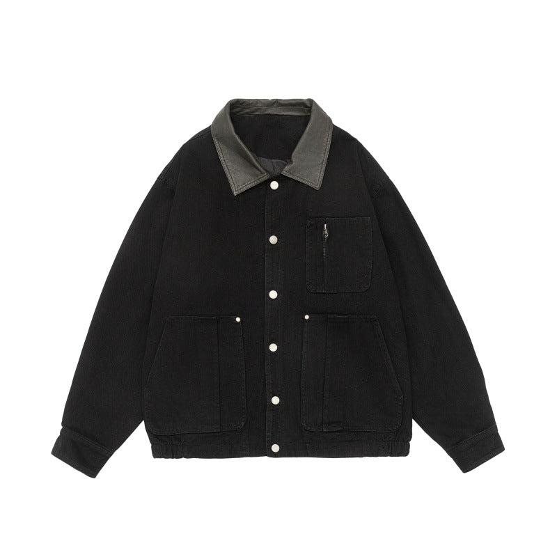 Men's Boxy Canvas Field Blouson with Snap Button Placket and Large Utility Pockets Chichicherry