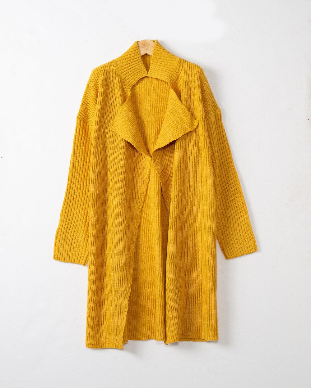 Women's longer open ribbed knit cardigan with wide shawl collar Chichicherry