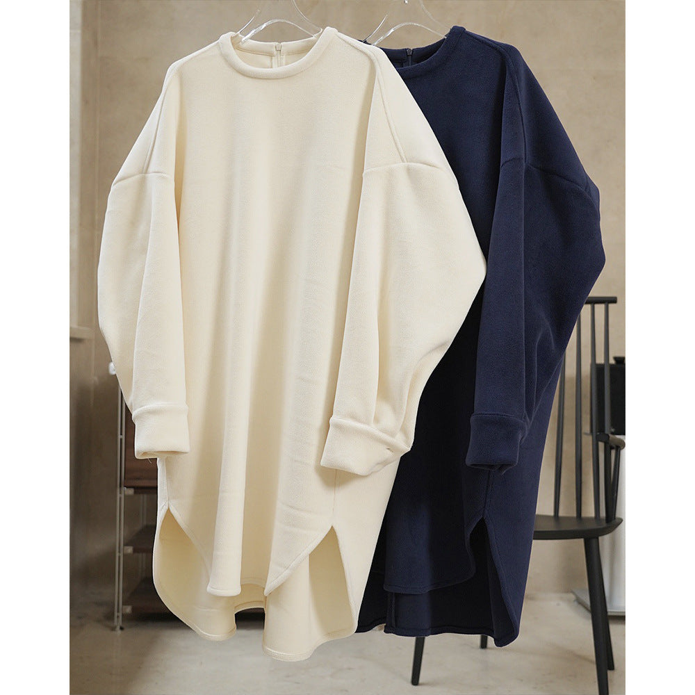 Women Oversize Fleece Sweat Dress with Balloon Sleeves and Side Slits Chichicherry