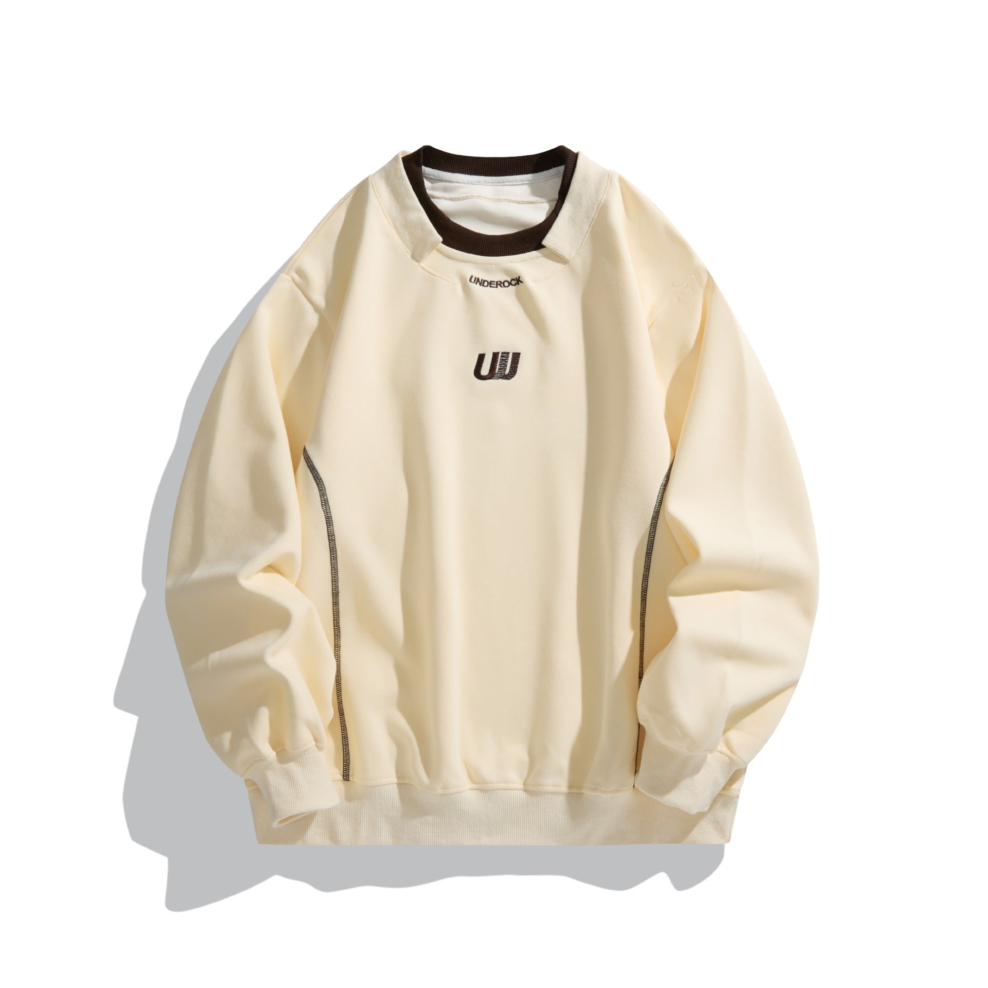 Unisex Loose Sweatshirt with Contrast Collar, Visible Flatlock Seams and Logo Embroidery Chichicherry