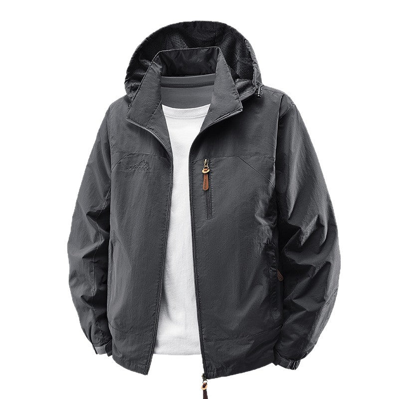 Men Packable Wind and Rain Jacket with Perforated Hood Lining, Chest Zip & Drawstring Chichicherry