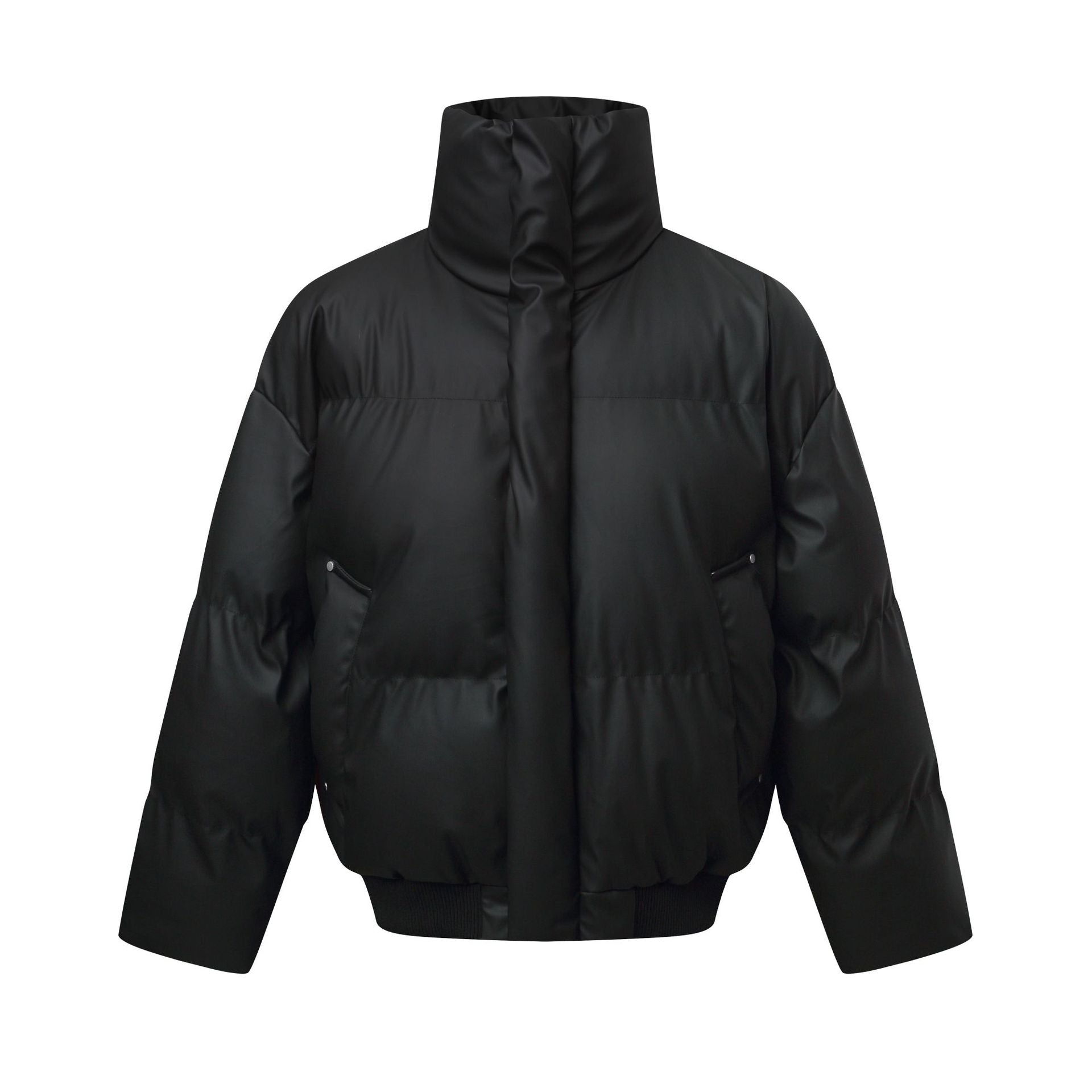 Women's Short Cut Quilted Winter Parka with High Stand Collar and Ribbed Hem Chichicherry