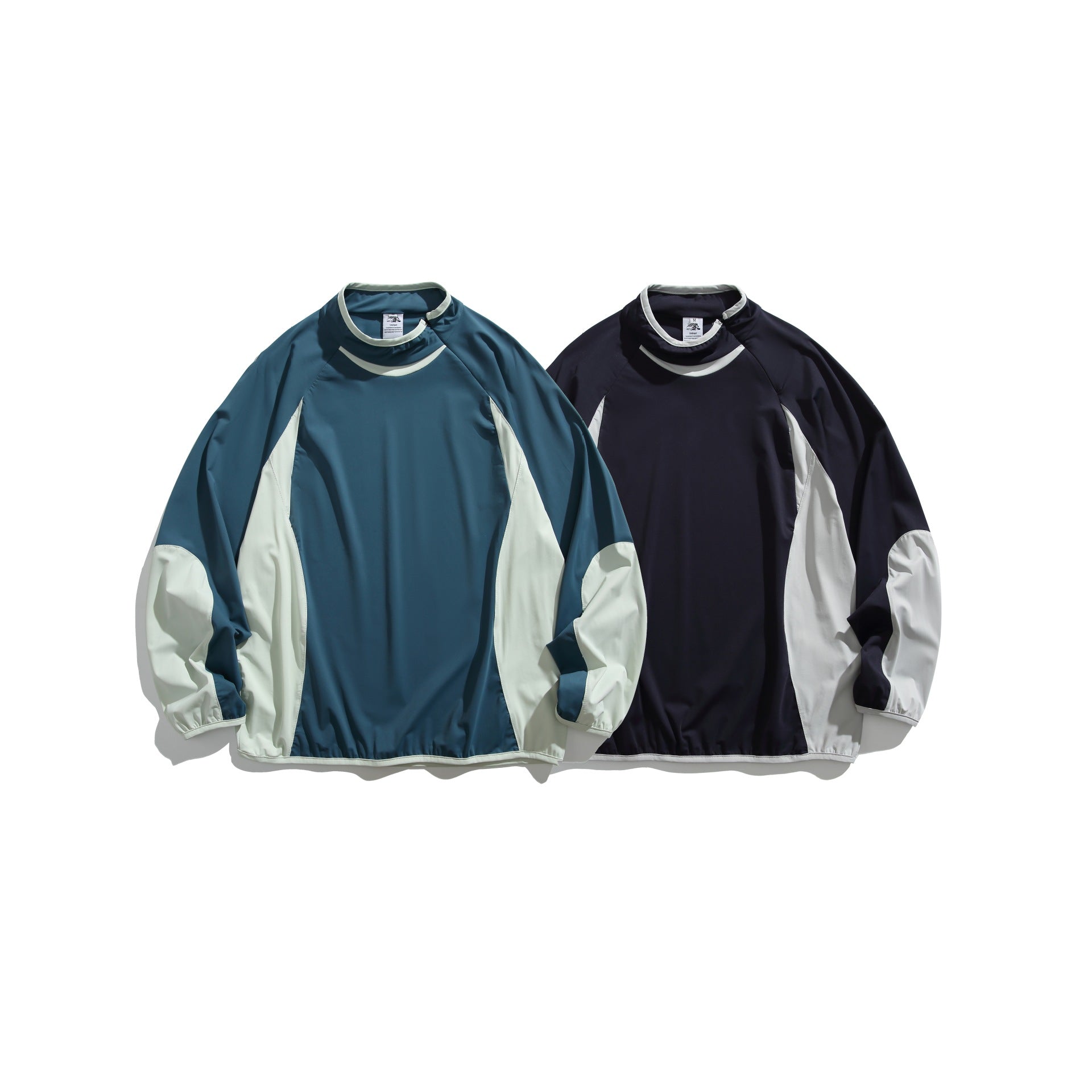 Unisex Oversize Windbreaker Pullover with Stand-up Collar and Contrast Panels Chichicherry