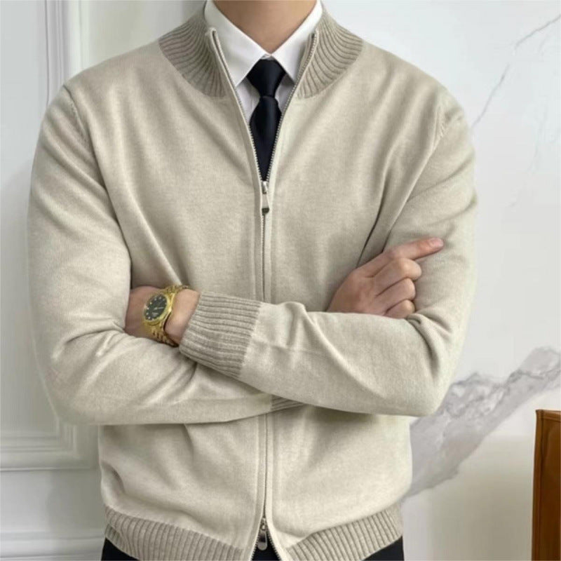 Herren Reißverschluss-Feinstrick-Cardigan mit Stehkragen und geripptem Saum Chichicherry