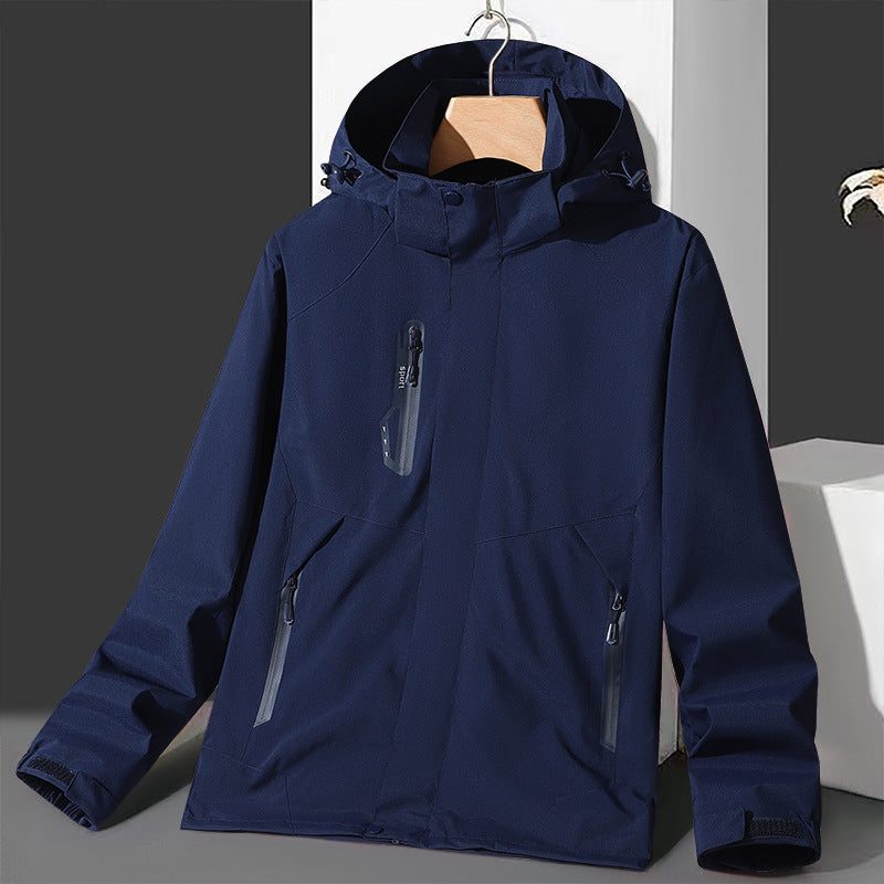 Men's softshell windbreaker with hood, waterproof zippers, and adjustable hem Chichicherry