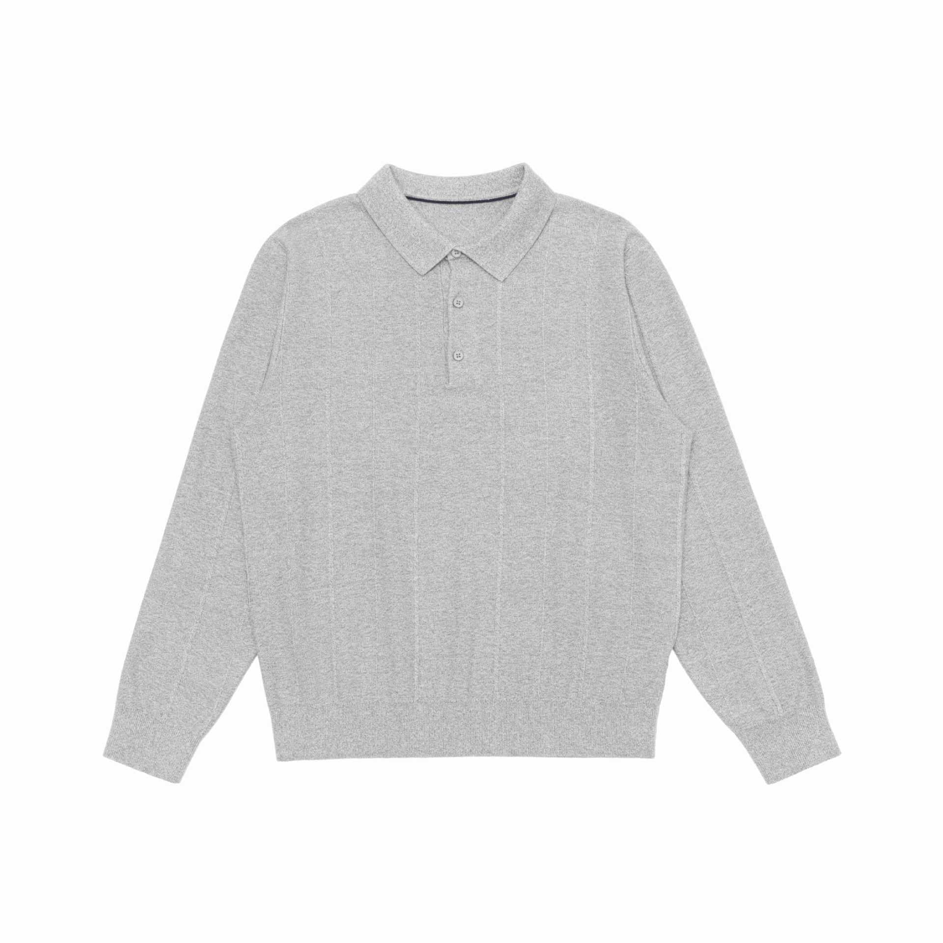 Unisex fine structure polo knitted sweater with shirt collar and ribbed hem Chichicherry