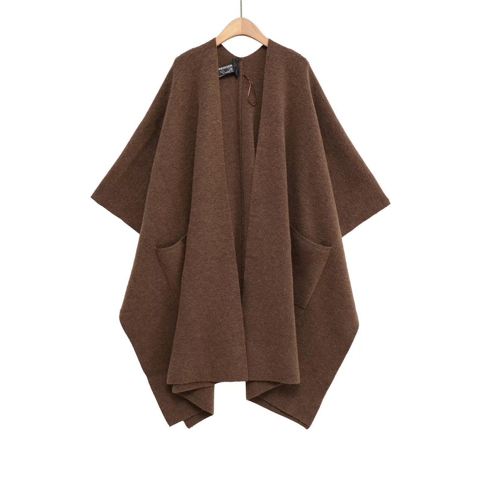 Women's Oversized Knit Poncho with Pockets and Asymmetric Hem Chichicherry