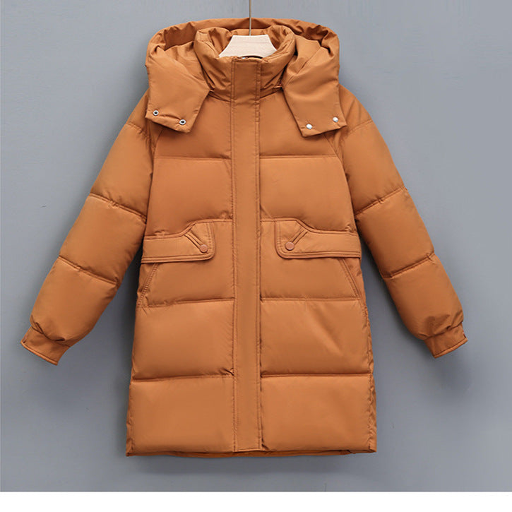 Women's long thermally insulated parka with removable hood, concealed zipper and flap pockets Chichicherry