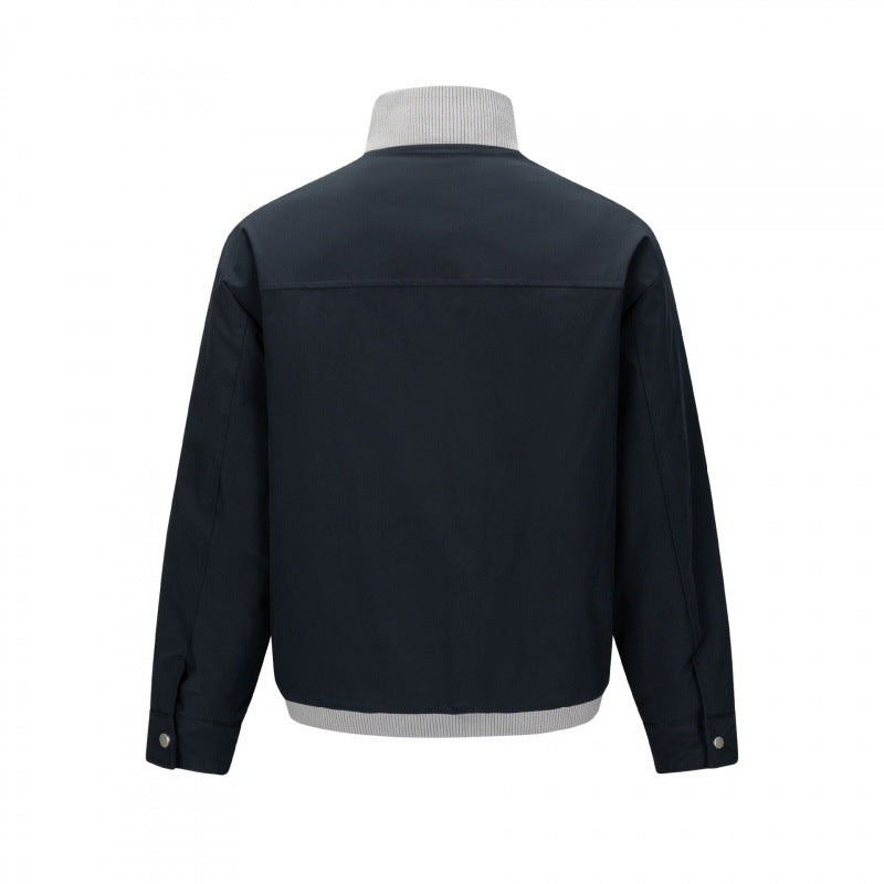 Men's short cut boxy bomber jacket with stand-up collar and snap button placket Chichicherry