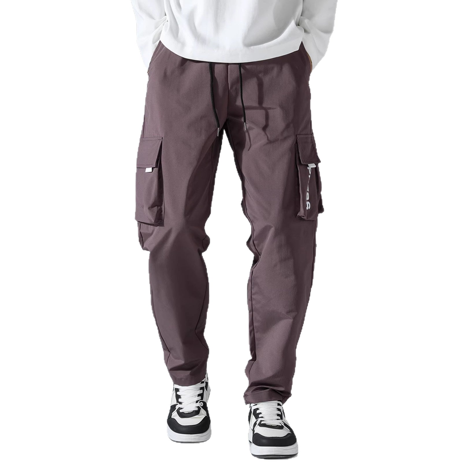 Men's Tapered Cargo Jogging Pants with Elastic Drawstring, Multifunctional Flap Pockets & Ergonomic Seams Chichicherry