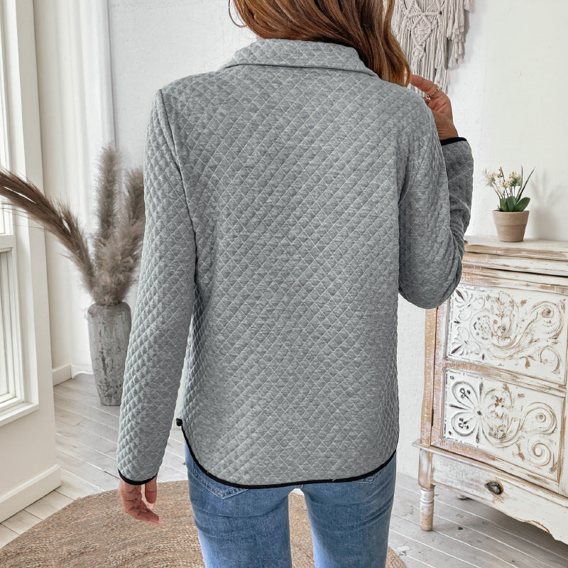 Women's quilted sweatshirt with half zipper, stand-up collar, and kangaroo pocket Chichicherry