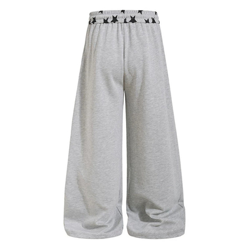 Women's extra wide palazzo sweatpants with comfort waistband, drawstring and star appliqué Chichicherry