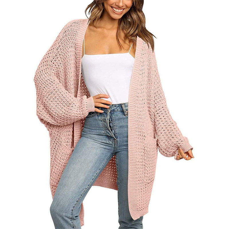 Women's Longer Open Chunky Knit Cardigan in Cocoon Cut with Pockets Chichicherry